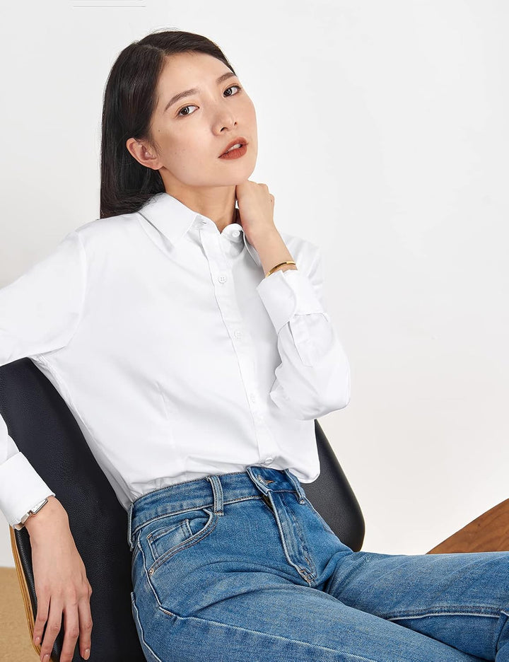 Tapata Frauen Klassische Button-Down Bluse Formelle Arbeit Kleid Fitted Shirts Kragen Langarm Busine