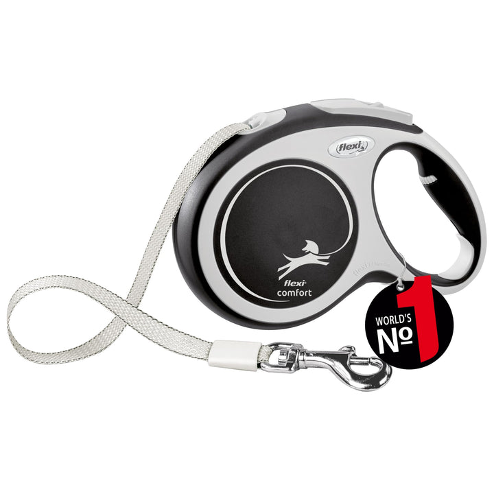 Flexi - Rollschnur New Comfort Band - 8 Meter Langes Kabel bis 50 kg - Schwarz - 1 Stück, Large Sing