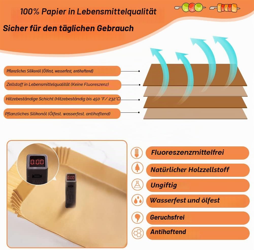 YQL Backpapier für Heissluftfritteuse, 150 Stück Airfryer Backpapier für Ninja AF300EU/ AF400EU/ AF4