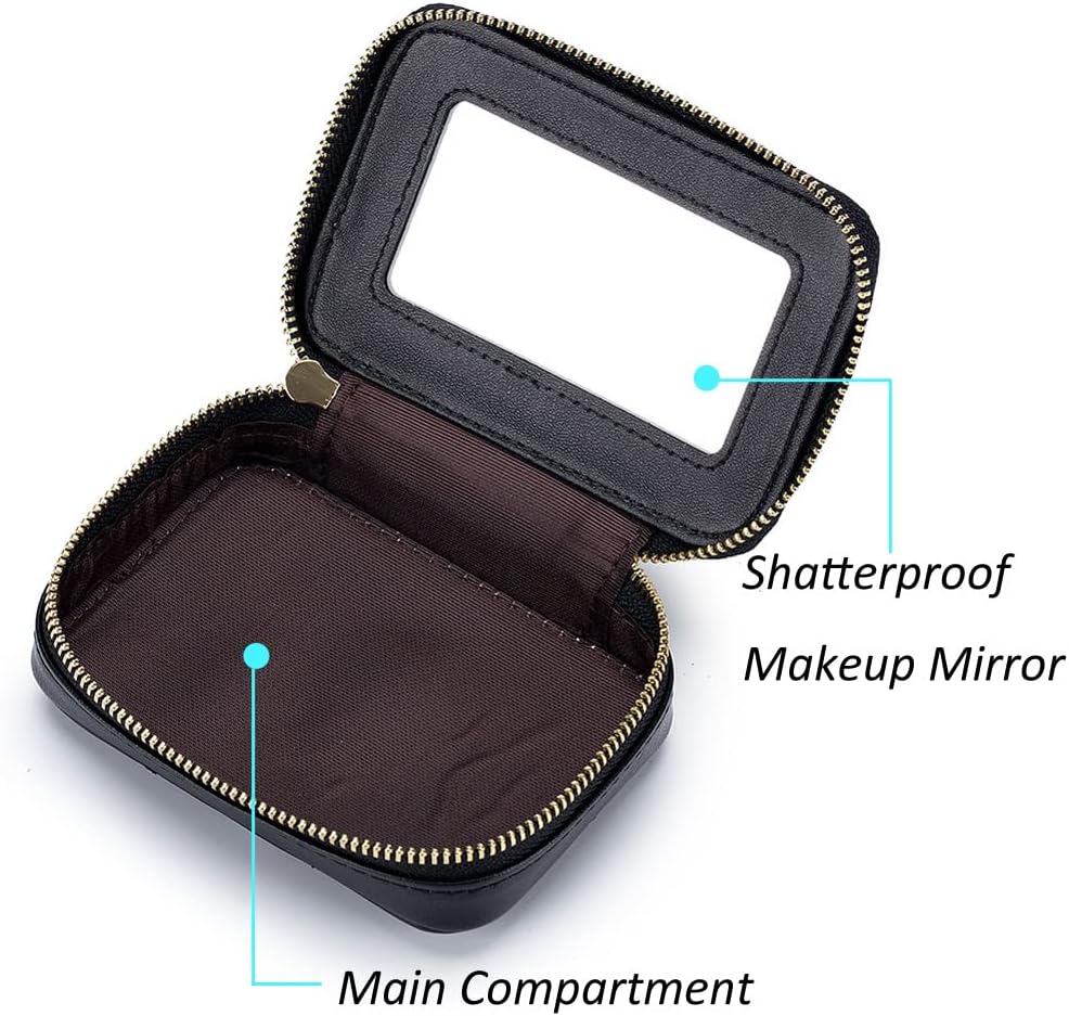 Lippenstift-Etui mit Spiegel, echtes Leder, Reissverschluss, Lippenstift-Halter, Box, kleine Reise-M
