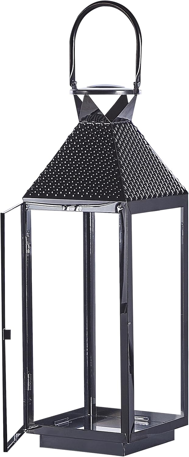 Dekorative Laterne aus Edelstahl und Sicherheitsglas schwarz 19 x 54 cm Bali