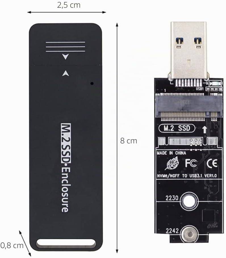 Cablecc USB 3.0 bis 2230 2242 M.2 NVMe M-Key NGFF Sata SSD externe PCBA-Falladapter RTL9210B Chipsat