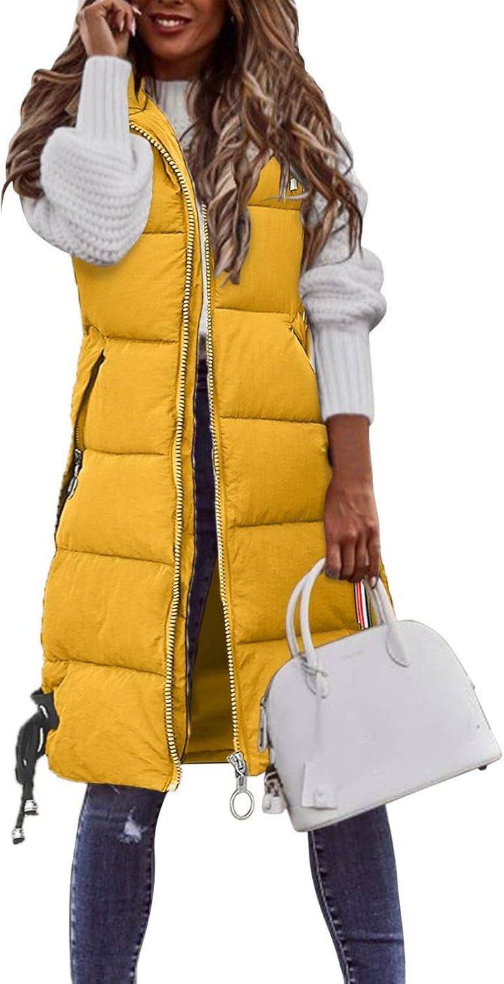 Chanpning Weste Damen Lang Winter Plus Size Long-Steppweste Lässige Pufferjacke Oversize Steppweste