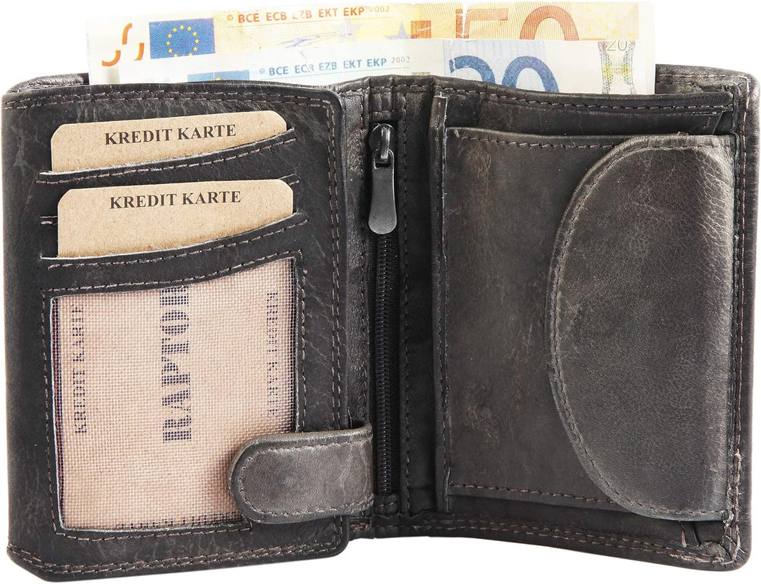 Raptor Herren - Geldbörse Echt Leder Portemonnaie Brieftasche 11x9 cm RA40011 Taupe, Taupe