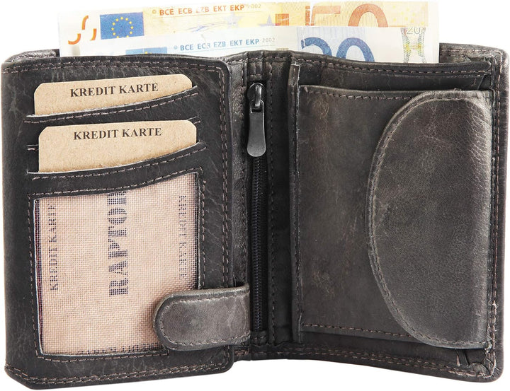 Raptor Herren - Geldbörse Echt Leder Portemonnaie Brieftasche 11x9 cm RA40011 Taupe, Taupe