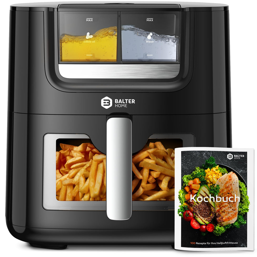 Balter Heissluftfritteuse Airfryer mit Öl- & Wasser-Spray Funktion für extra knusprige Speisen, 7,2L