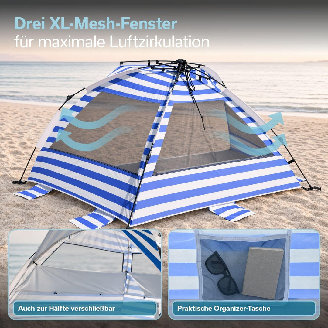 Skandika Strandmuschel Skal Quick-Start | Strandzelt, UV-Schutz 80+, 360° Mesh-Panoramafenster, Wind
