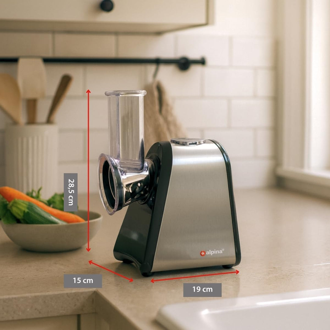 alpina 4-in-1 Gemüseschneider Elektrisch - Multifunktional Zerkleinerer - Küchenreibe - Gemüsereibe