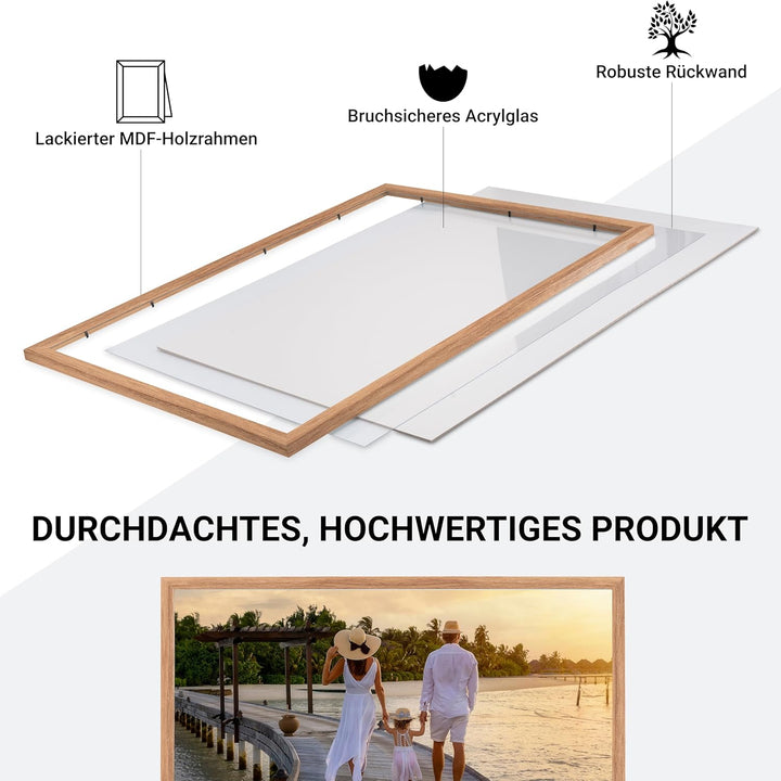 1x Bilderrahmen 50x70 cm Eiche Rahmen 1-Pack | Dokumentenrahmen, Collage, Poster | MDF Holz-Posterra