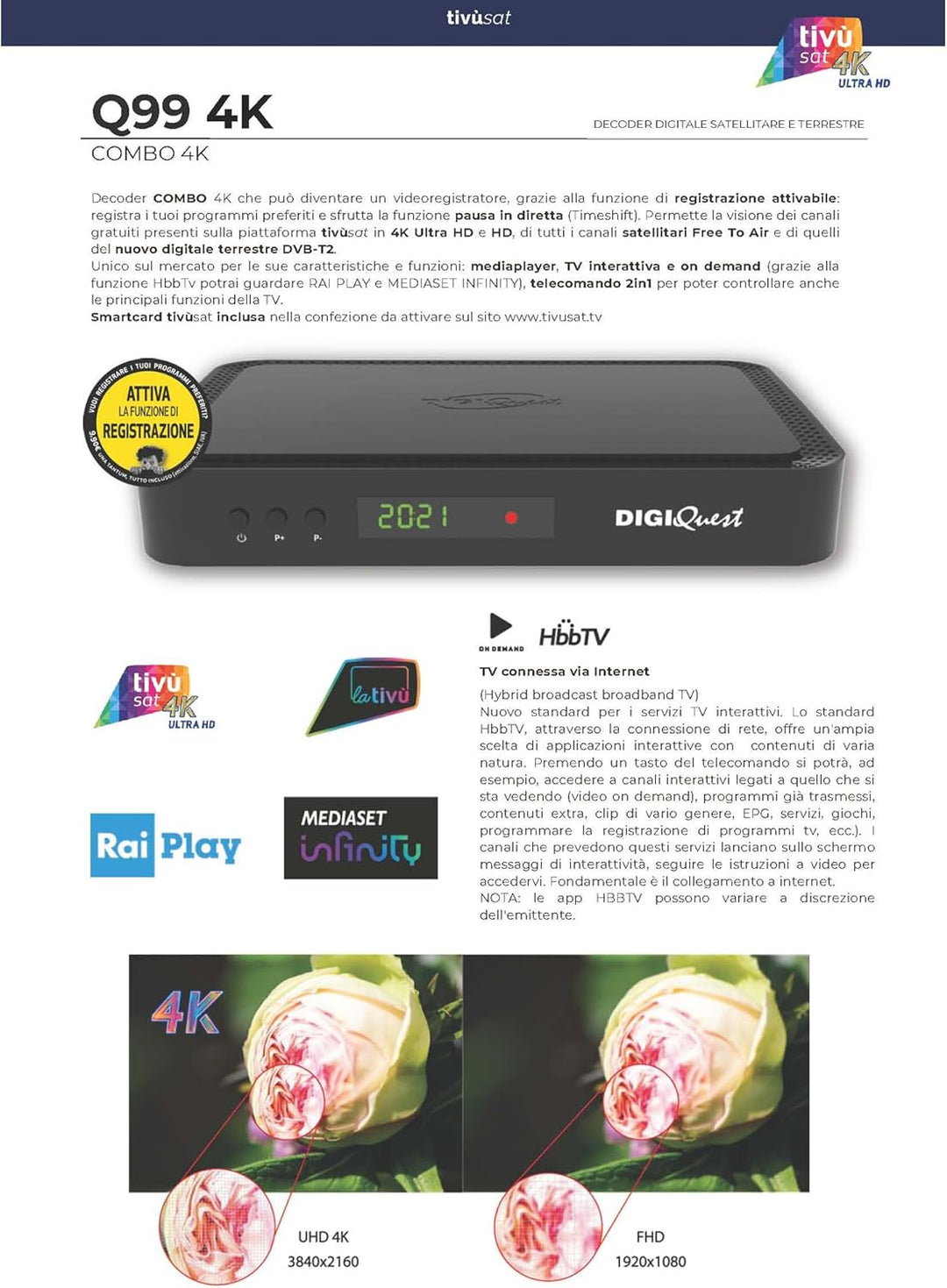 DigiQuest Q99 4K UHD TiVuSat Receiver inkl. Karte + WiFi Stick – Italienischer TV Satelliten-Receive