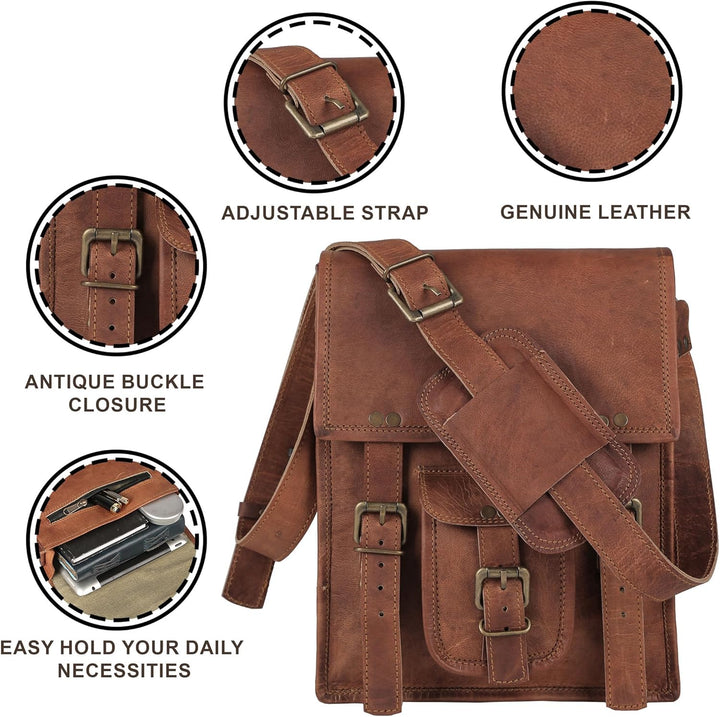 Komal's Passion Leather 27,9 cm (11 Zoll) Satcel iPad Messenger Bag für Damen und Herren Braun, Brau