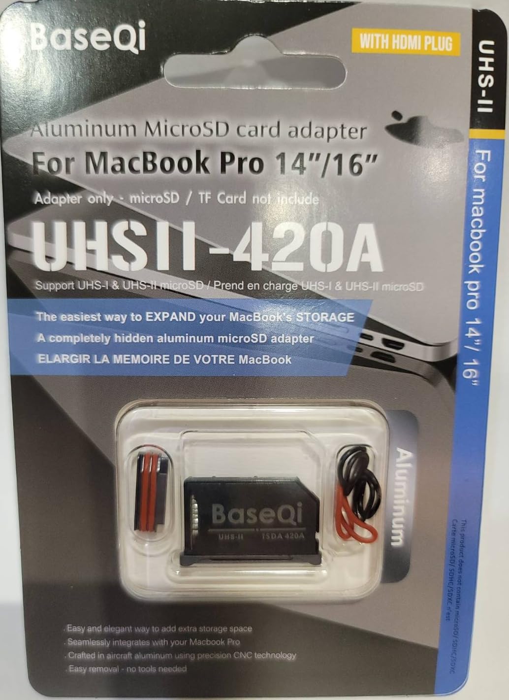 BaseQi UHS-II MicroSD-Adapter aus Aluminium für MacBook Pro 14 Zoll & 16 Zoll (2021 M1/2022 M2/2023