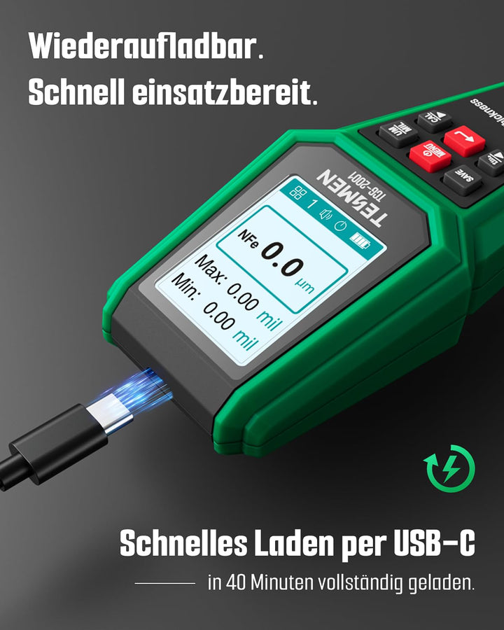 TESMEN TCG-2001 Lackschichtdickenmessgerät für Autos, Digitales Lackmessgerät mit Balkendiagramm, 4-