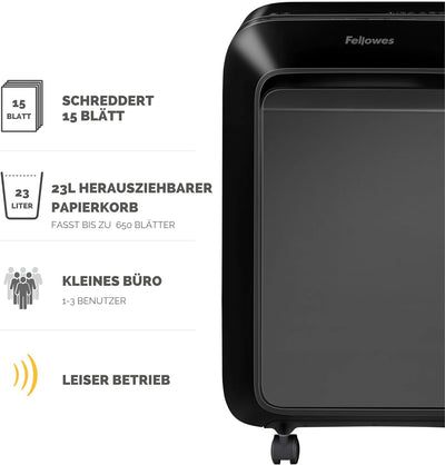 Fellowes 15 Blatt Aktenvernichter High Security (P5), Papierschredder für Büro, Powershred LX211, Mi