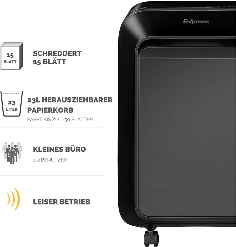 Fellowes 15 Blatt Aktenvernichter High Security (P5), Papierschredder für Büro, Powershred LX211, Mi