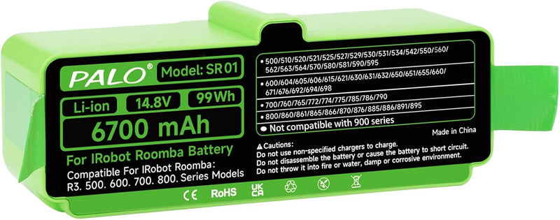 14,8/V 6700mAh Ersatzakku für IRobot Roomba 900/500/600/700/800 Series - Lithium Akku Kompatibel IRo