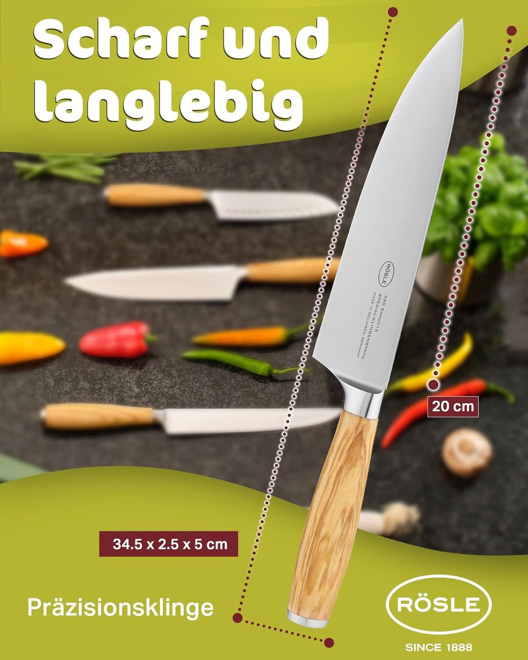 Rösle Kochmesser Artesano, Hochwertiges Küchenmesser zum Schneiden von Fleisch, Fisch, Geflügel und