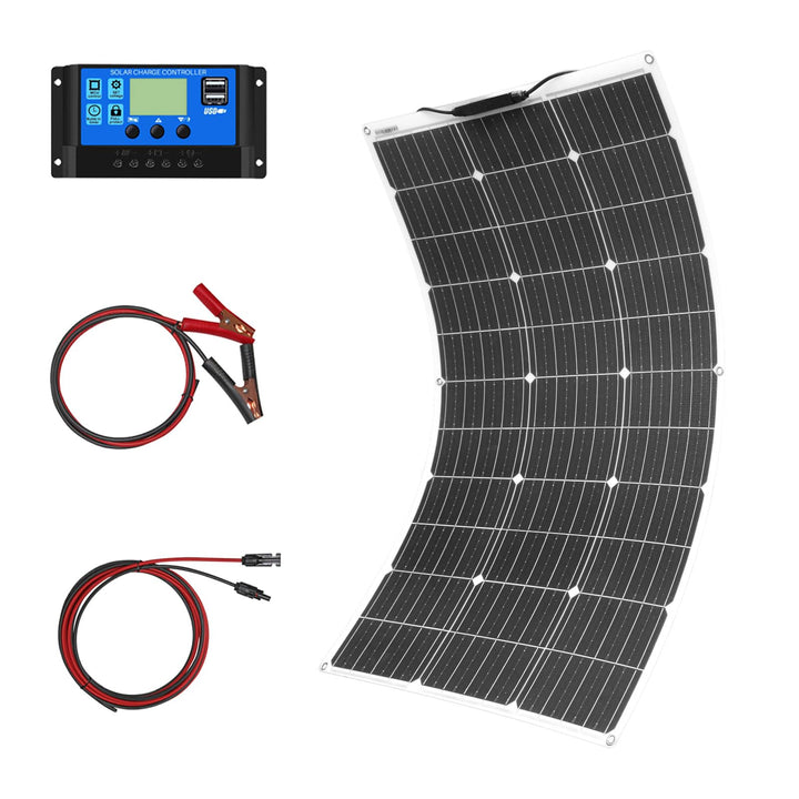Monokristallines Solarpanel Kit System 100W Flexibles Solarmodul 10A 12V/24V Solarladeregler Marine