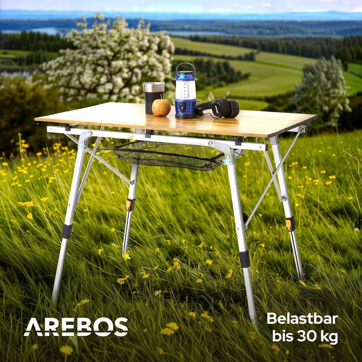 Arebos Campingtisch faltbar 90 x 51,5 cm | Klapptisch höhenverstellbar 47-69 cm | Camping Zubehör, G