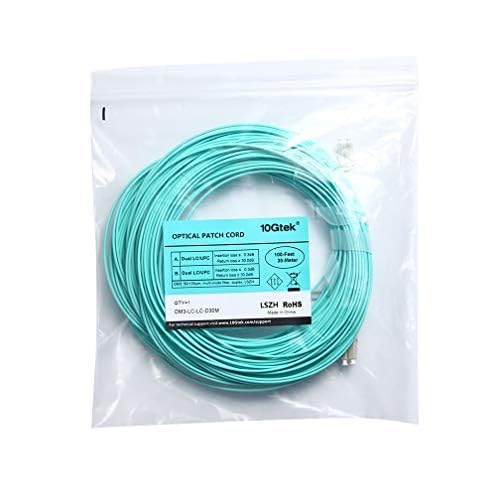 10Gtek [2 Stück] LC zu LC OM3 Multimode Duplex 30-Meter, LWL Glasfaser Patchkabel Fibre Optic Patch