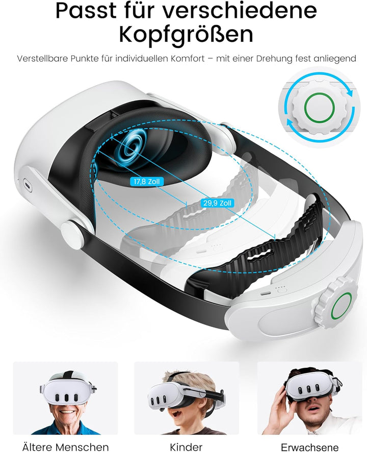 Headstrap für Meta Quest 3 mit 8000mAh Akku, Elite Strap Zubehör für Meta Quest 3S mit Verstellbarem