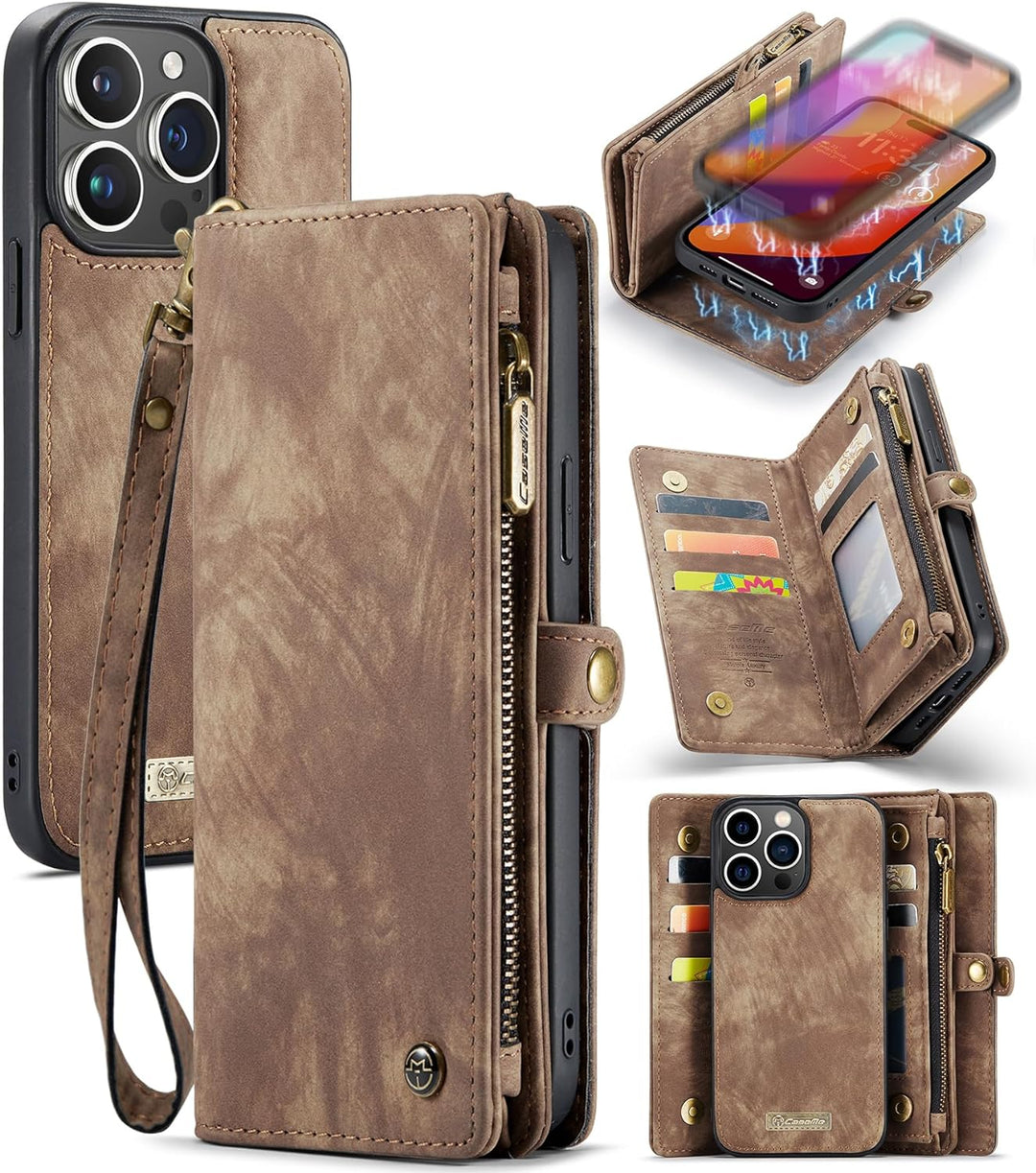 UFinetech für iPhone 15 Pro Max Hülle, Flip Leder TPU Stossfest Kartenfach Tasche Handyhülle für iPh