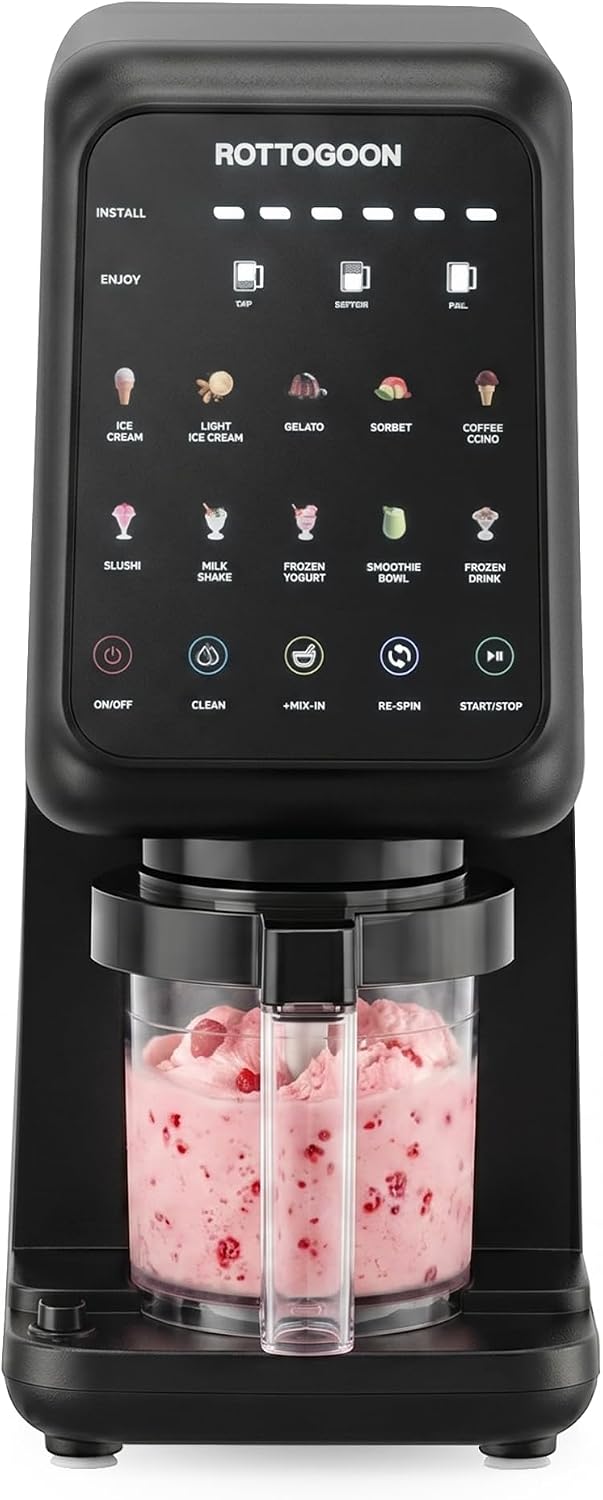 ROTTOGOON Eismaschine mit 3 Bechern 10 Programme für Eiscreme Sorbet Gelato & Frozen Yogurt 2-in-1 G