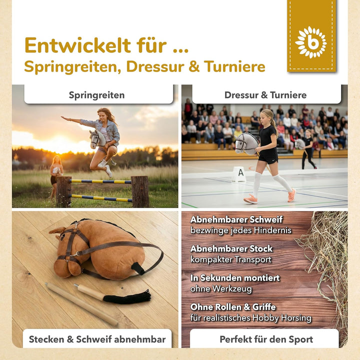 Bieco Hobby Horse Steckenpferd Fuchs - Grösse M, mit Trense | Abnehmbarer Stock & Schweif, für Sprin
