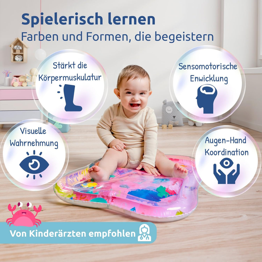 Mallie® Rosa Violett Wassermatte Baby BPA Frei 66 x 50 cm I Perfektes Tummy Time Toy für die Bauchla