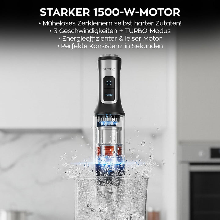 Titan 60 Stabmixer Set 8 Funktionen 1500W, Handmixer mit Pürierstab und Multizerkleinerer, Smoothie