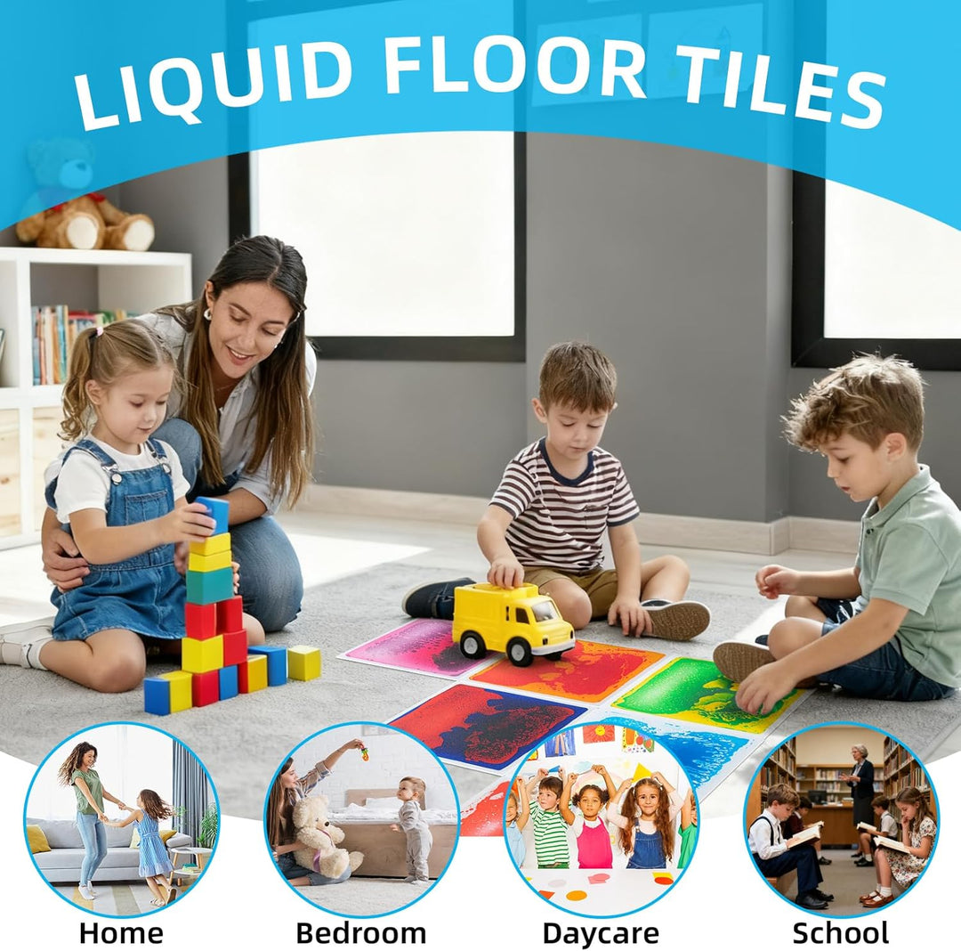 Art3d Flüssige Sensorische Bodenfliesen 30 x 30 cm Spielzimmer Tanzfläche Quadratisch Bunt 4 Fliesen
