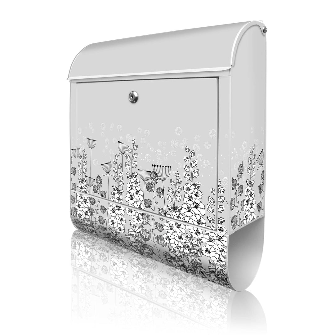 banjado® Design Briefkasten mit Motiv Wegesrand 39x47x14cm &amp; 2 Schlüssel - Briefkasten Stahl weiss m