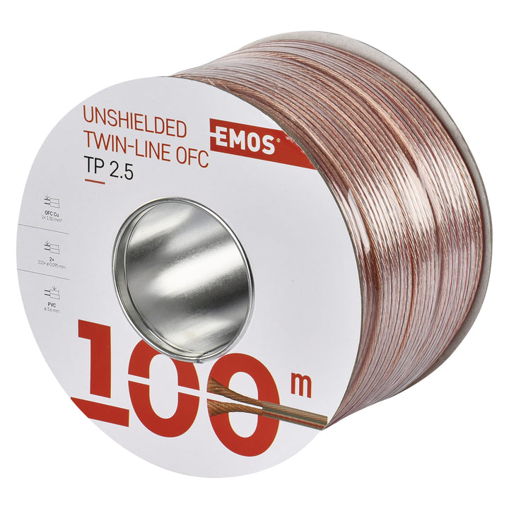 EMOS Lautsprecherkabel OFC 2 x 2,5 mm2, 100 Meter HiFi Audio Boxenkabel aus reinem Kupfer für Lautsp