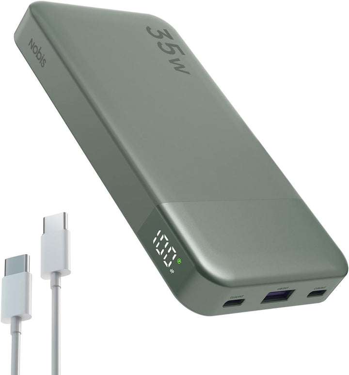 NOBIS 35W Power Bank 10000mAh, Externer Akku mit Digitalanzeige, USB C Ladegerät Schnellladen PD QC,