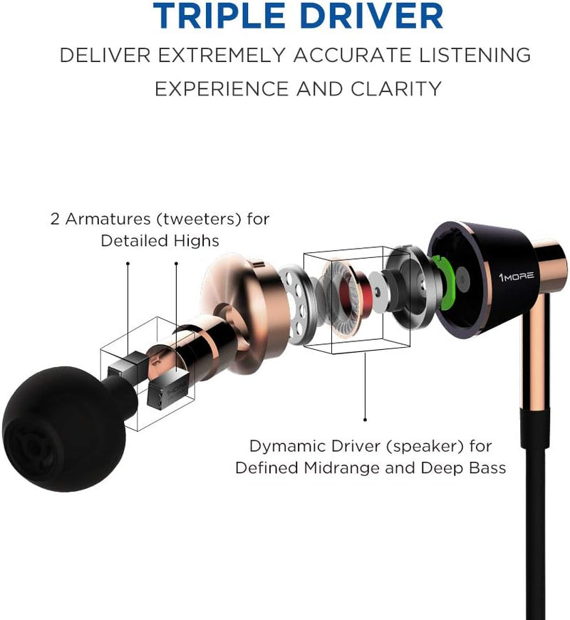 1MORE Triple-Driver Kopfhörer, Kabelgebundene In Ohr Hi-Fi Ohrhörer mit High Resolution, Audio Stere