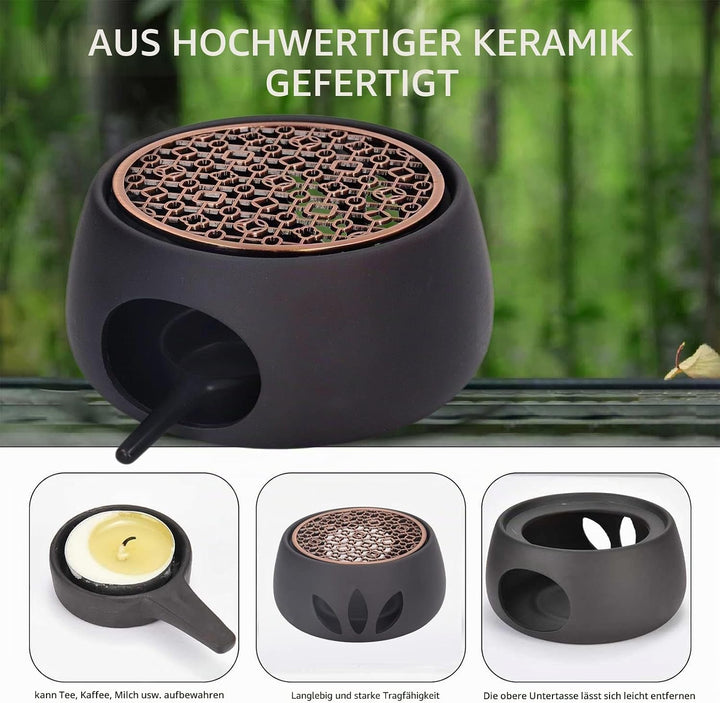 Keramik-Teekannenwärmer, Teelichtwärmer mit Eisenmatte und Kerzenhalter für Glas-Teekanne Universal-