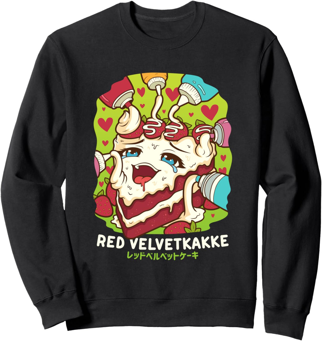 Lustiges freches Foodie Pun Kawaii Rote Samtkakke Japanisch Sweatshirt