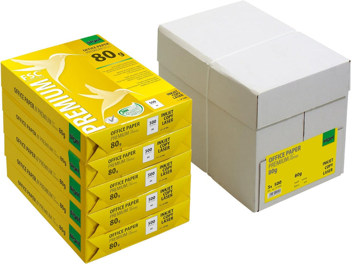 SIGEL LP500 Premium Kopierpapier Laserpapier A4, 80 g, 5 x 500 Blatt, weiss, 5 x 500 Blatt