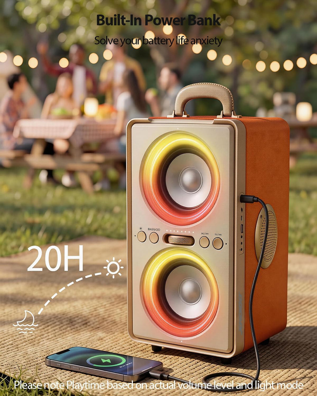 240W Musikbox Bluetooth Gross, kraftvoller, lauter Klang mit tiefen Bässen, 20H Akku,TWS-Funktion, P