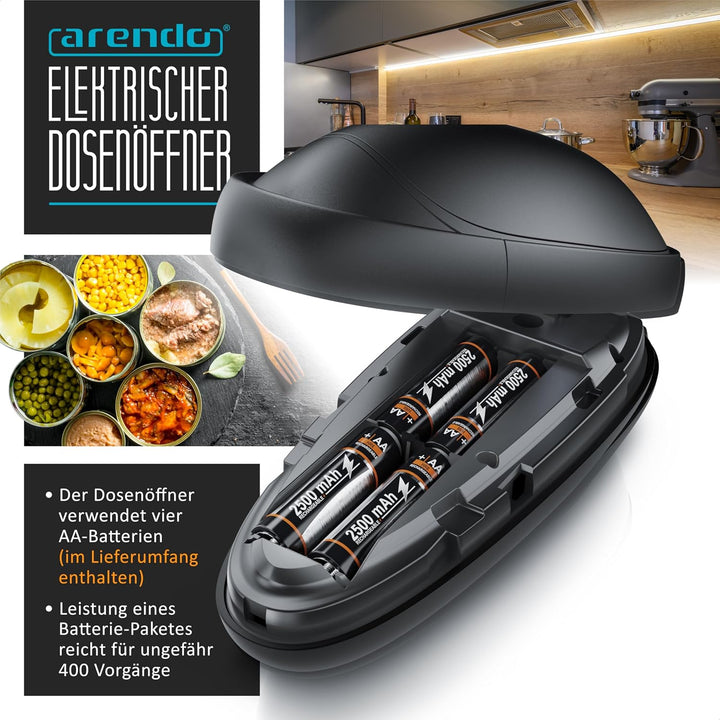 Arendo - Elektrischer Dosenöffner One Touch - mit automatischer 360° Drehung - Öffnung ohne scharfe