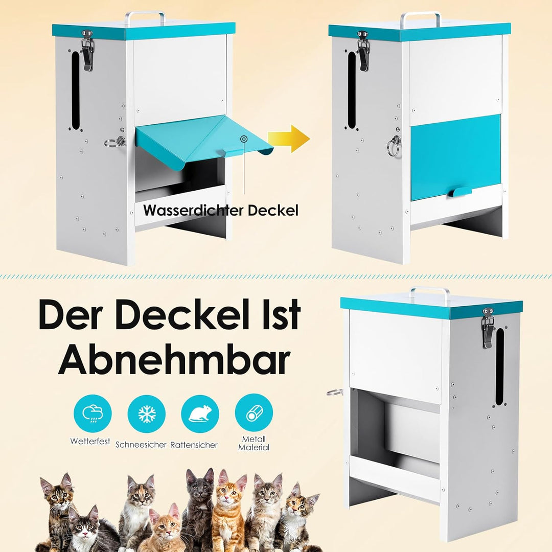 MUYIRTED Futterautomat für Mehrere Katze, 10L Futterspender Katze Trockenfutter, Metall, Regendicht,