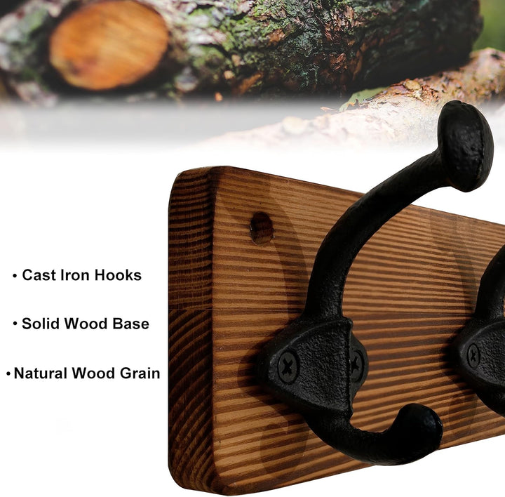 WEBI Garderobenleiste Holz,Wandgarderobe mit 5 Haken Gusseisen,Garderobenhaken Wand Garderobe Hakenl