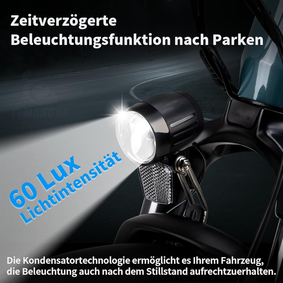 E-Bike LED Fahrradlicht Dynamo Vorne mit Lichtautomatik Standlicht, 60 LUX StVZO Zugelassen Dynamo F