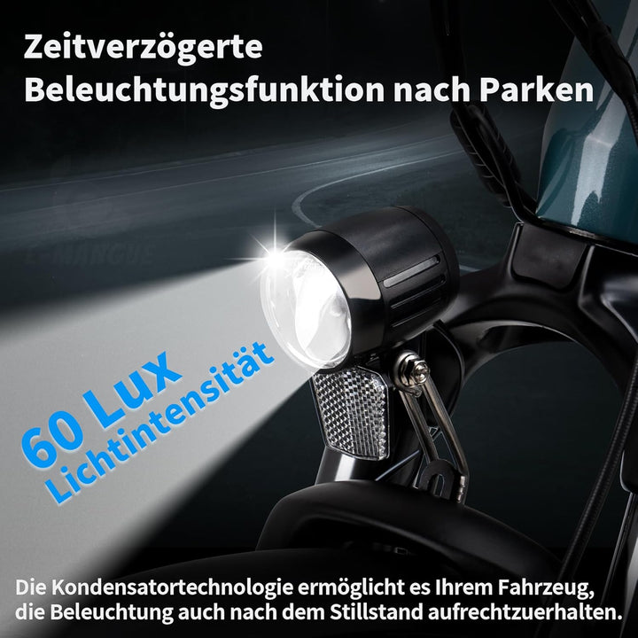 E-Bike LED Fahrradlicht Dynamo Vorne mit Lichtautomatik Standlicht, 60 LUX StVZO Zugelassen Dynamo F