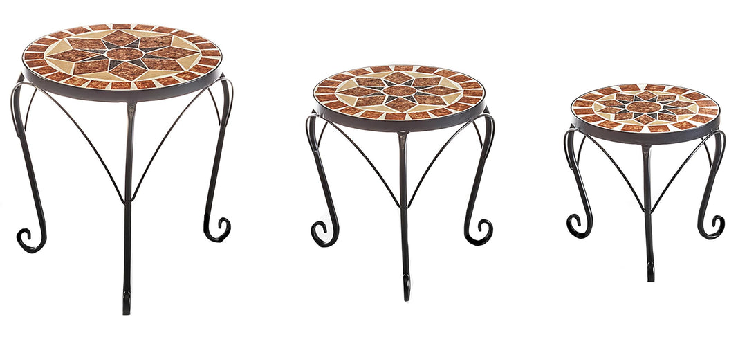 Kobolo Pflanzenständer TOSCANA | 3er Set | Mosaik Blumenständer aus Metall | rund im mediterranen Lo