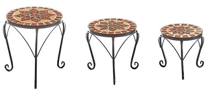 Kobolo Pflanzenständer TOSCANA | 3er Set | Mosaik Blumenständer aus Metall | rund im mediterranen Lo