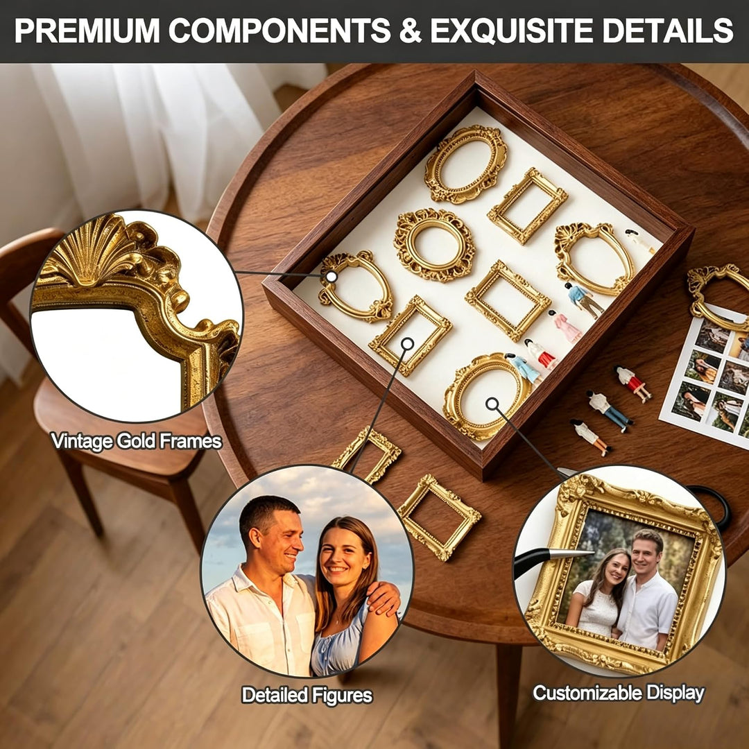 DIY Mini Museum Silhouette Box, Foto Erinnerungsanzeige Set mit 8 Mini Bilderrahmen Gold &amp; 8 Zufälli