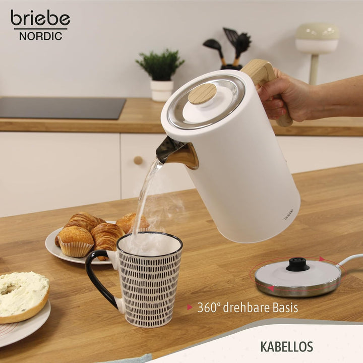 briebe Nordic Wasserkocher 1,7L Elektrischer Teekocher 2200W Schnell Aufheizender, BPA-frei, 360° So