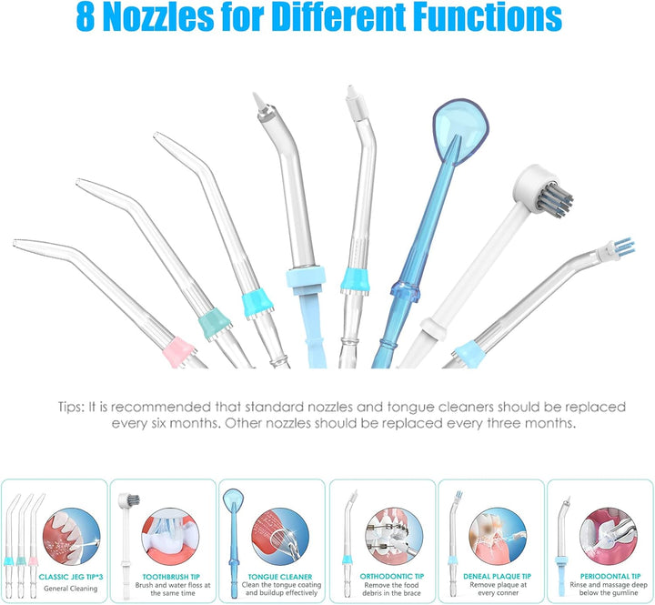 Sawgmore Elektrische Munddusche mit 10 Druckstufen und 8 Düsen，Professional Waterflosser für Zanrein