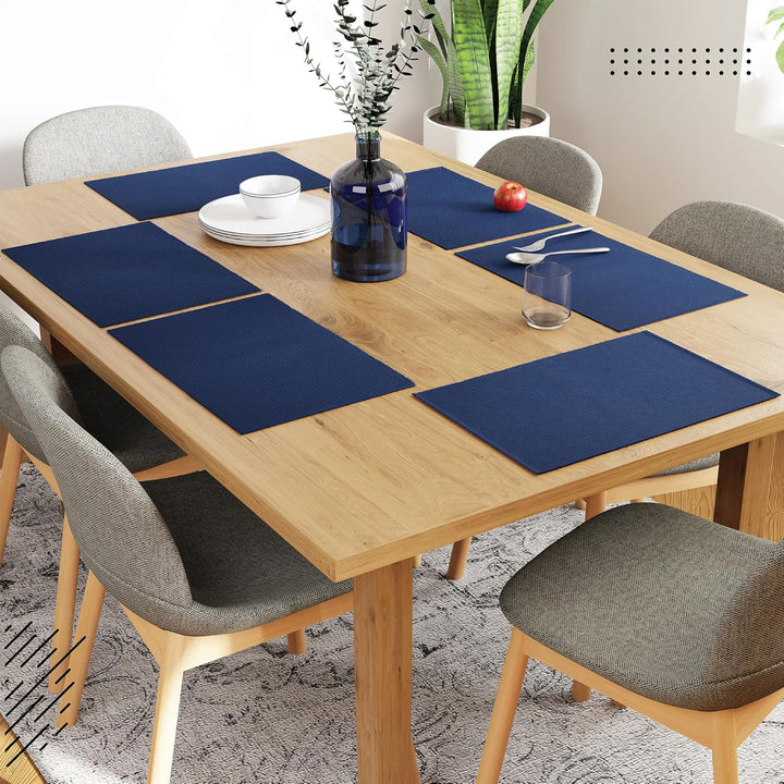 Encasa XO Platzsets Esstisch Set von 6 | Solide dunkelblau | Fein gerippte Baumwoll-Tischunterlage |